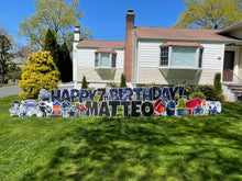 Load image into Gallery viewer, 'Matteo' Navy Blue Birthday Theme with Toy, Gamer and Sport Icons