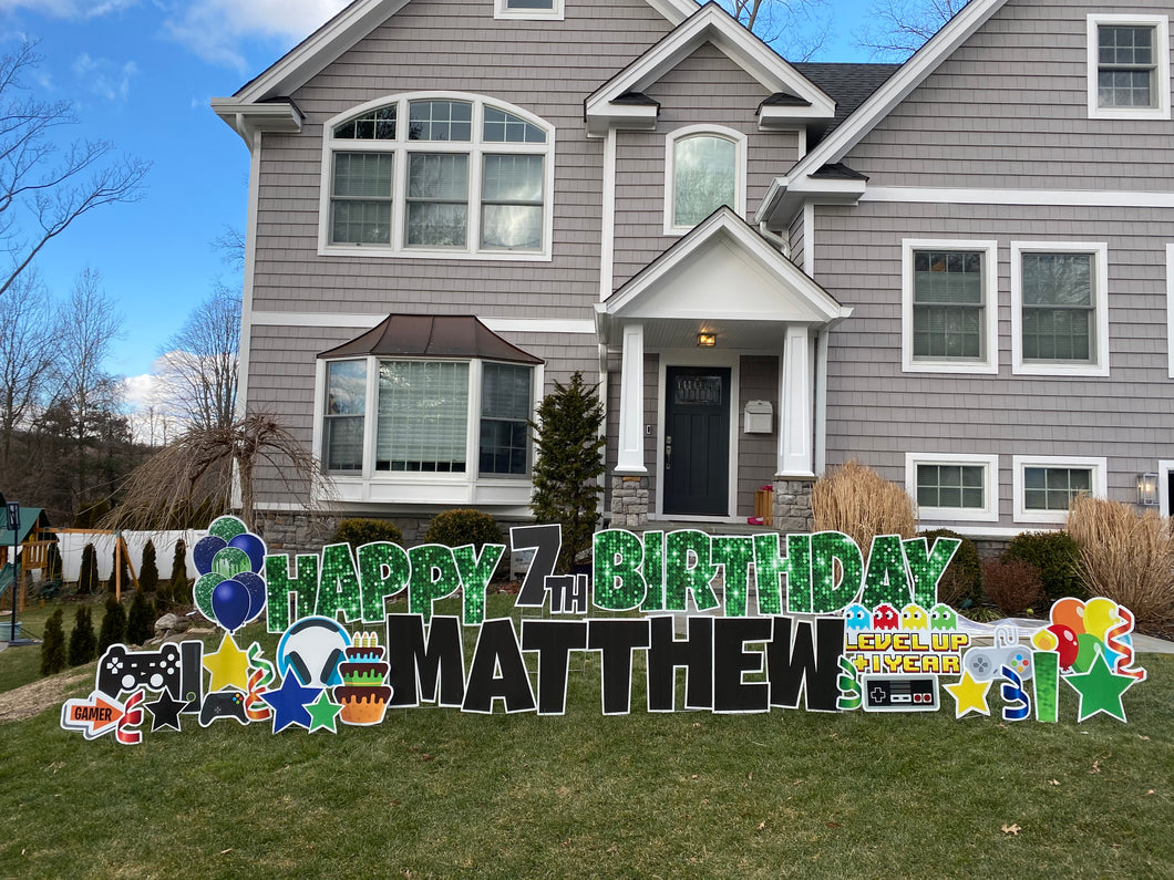 'Matthew' Green Sequin Happy Birthday with Gamer Theme