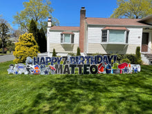 Load image into Gallery viewer, &#39;Matteo&#39; Navy Blue Birthday Theme with Toy, Gamer and Sport Icons
