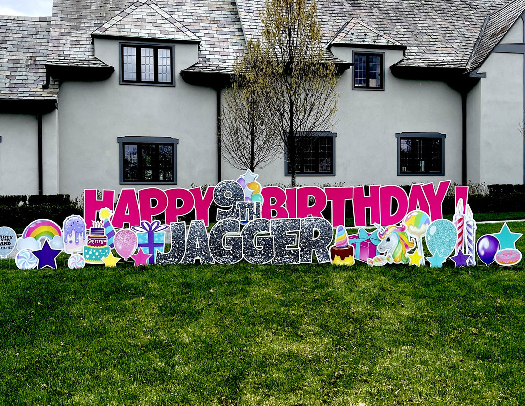 'Sara’ Hot Pink Birthday Unicorn & Rainbow Theme